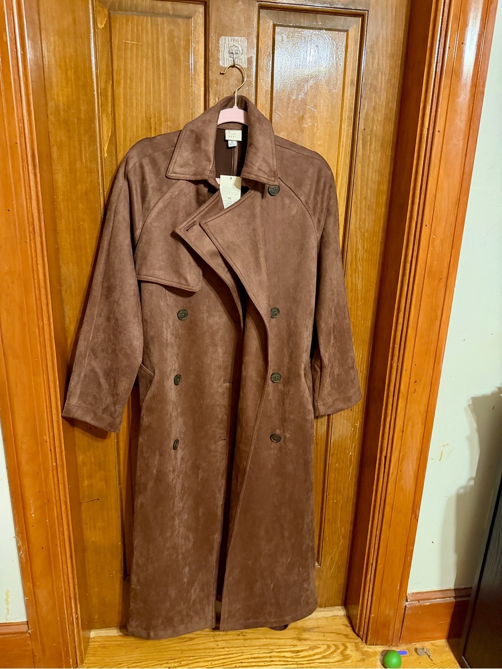 a new day Brown Suede Double-Breasted Long Trench Coat